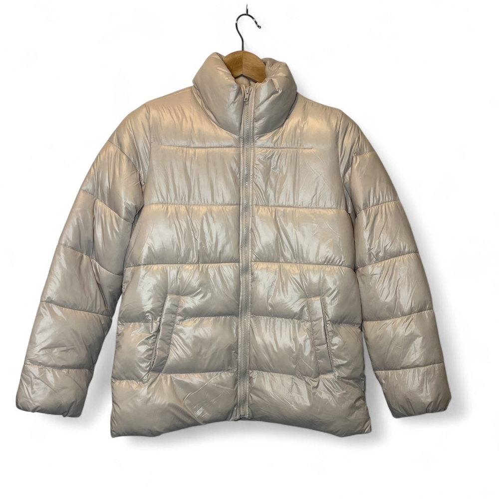Old Navy Puffer Jacket Small Nylon Shell Poly Fill Dawn‎ Light Color Pockets